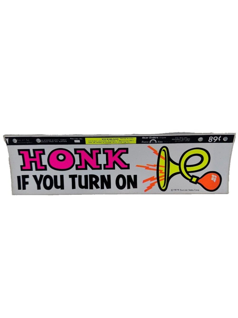 Vintage 70s Sunrise Sales Honk If You Turn On Decal Vinly Sticker Rear Enders